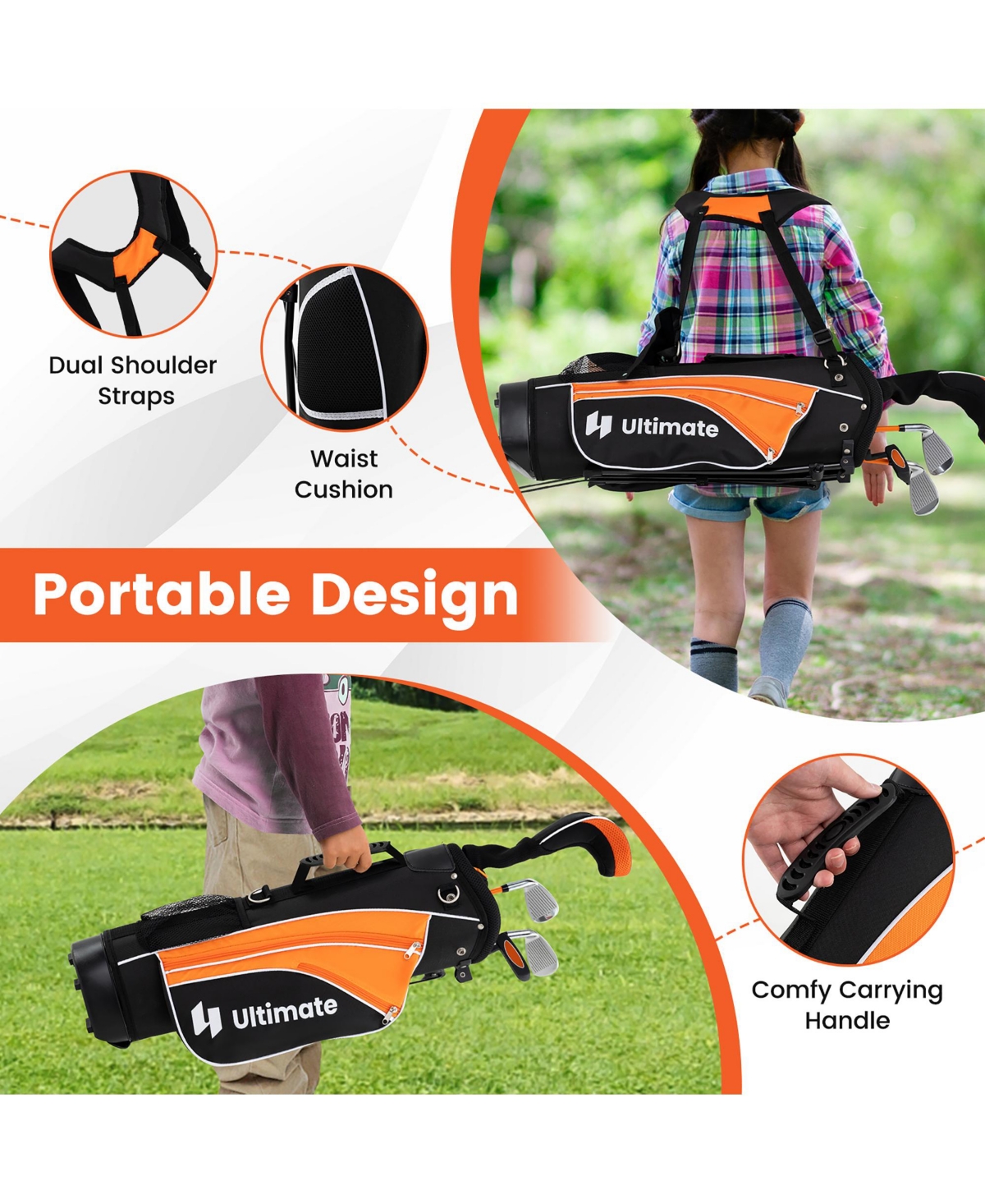 Gymax 31'' Portable Junior Complete Golf Club Set for Kid Age 8+ Set of 5