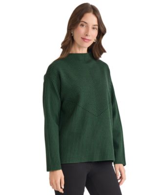 Petite Striped Mock Neck Sweater