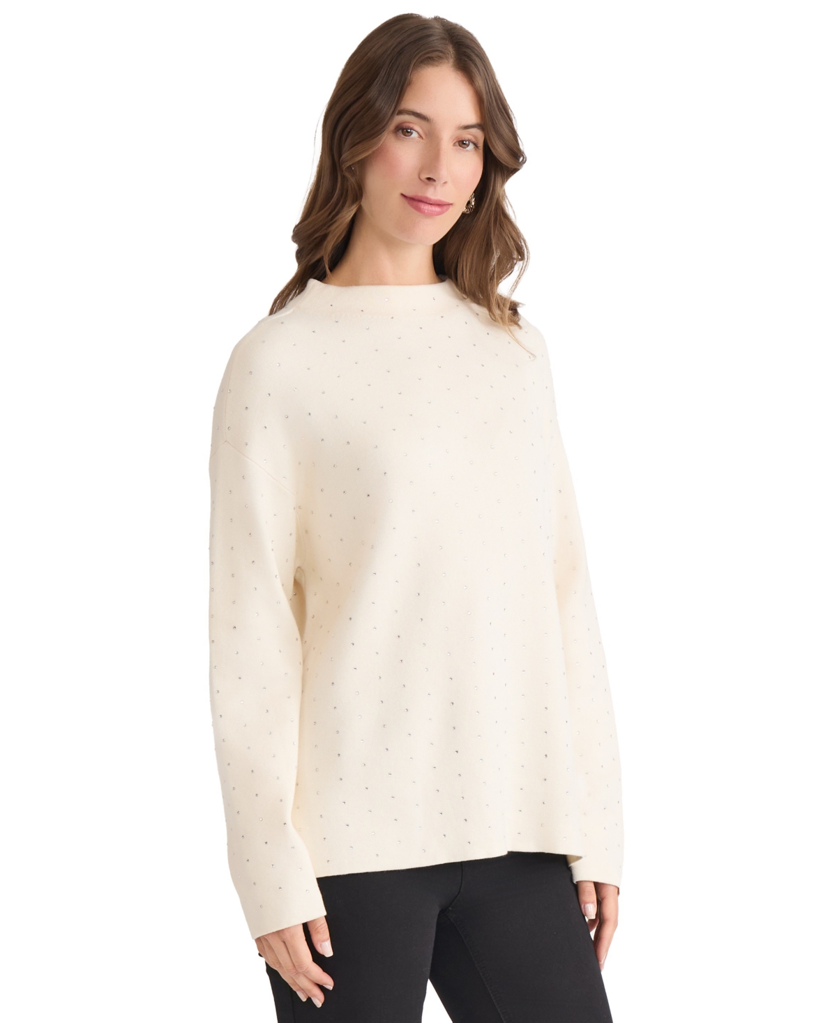 Jones New York Petite Mock Neck Sweater In White