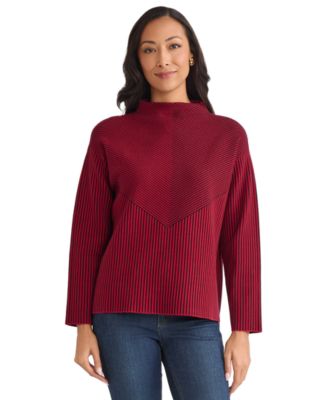 Petite Striped Mock Neck Sweater