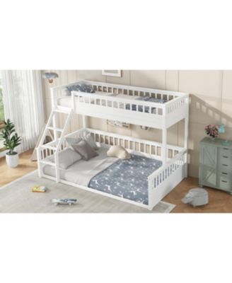 Twin XL over Queen Bunk Bed with Ladder and Guardrails White