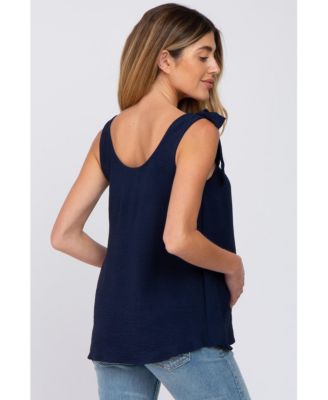 Maternity Navy Blue Shoulder Bow Tank Top