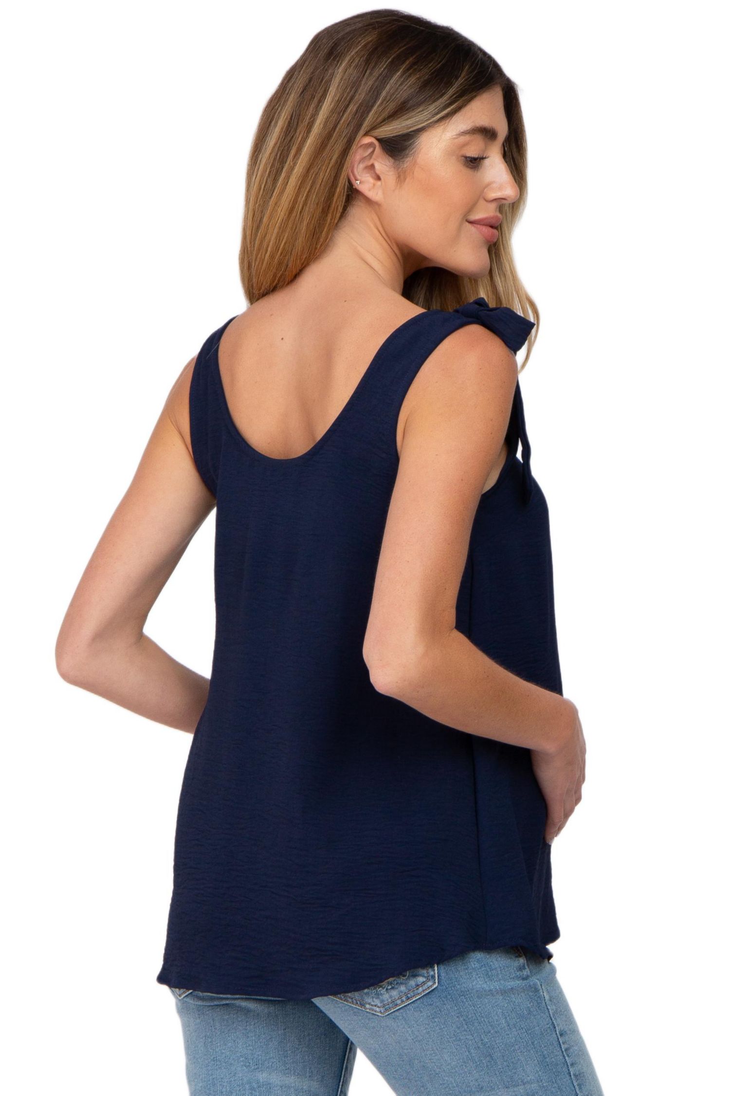 Women's Navy Blue Shoulder Bow Tank Top