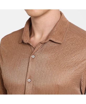 Men's Camel Beige Solid Creased Shirt