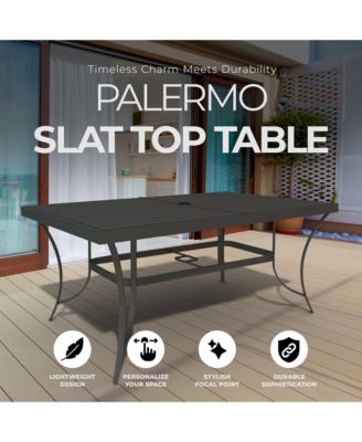 Palermo Slat Top Table with Frame and Umbrella Hole, Gray