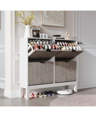 Shoe Storage Cabinet with 4 Flip Drawers, Wooden Shoe Organizer with Legs, Freestanding Hidden Shoe Rack for Entrance, Foyer, Hallway