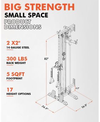 Wall Mount Cable Station, Cable Crossover Machine with 18 Positions Dual Pulley System for Home Gym Fitness Equipment