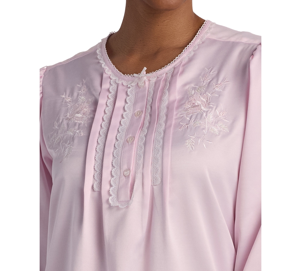 Miss Elaine Women's Round Neck Long Sleeve Gown In Pink
