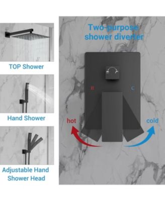12" Rainfall Shower System with Handheld, Matte Black, Wall-Mounted, Pressure-Balanced Valve for Modern Bathrooms