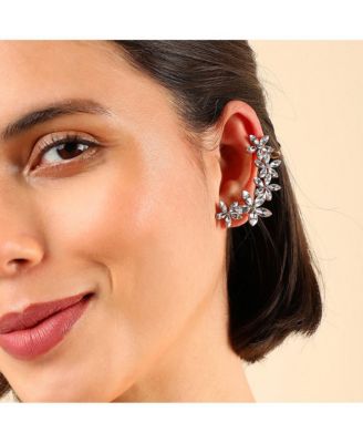 Women's Silver  Embellished Cluster Earcuff Earrings