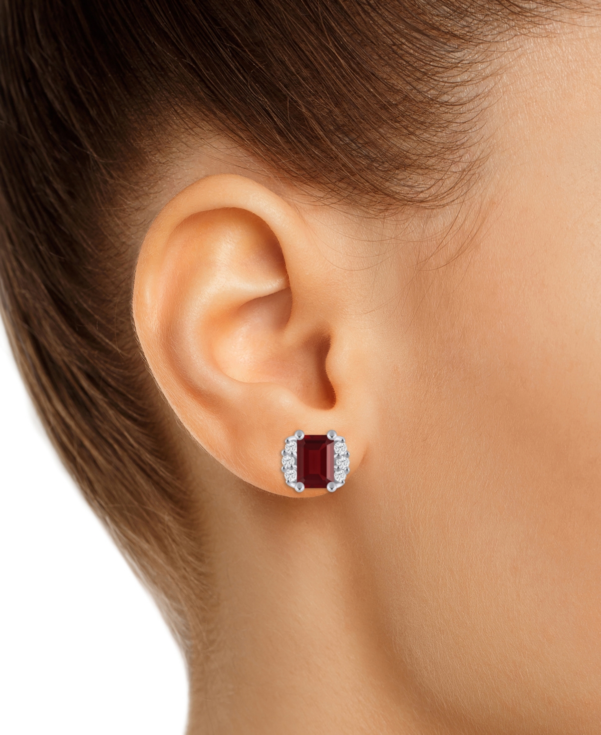 Macy's Gemstone And Diamond 1/3" Stud Earrings In 10k White Gold (also In 10k Yellow Gold)