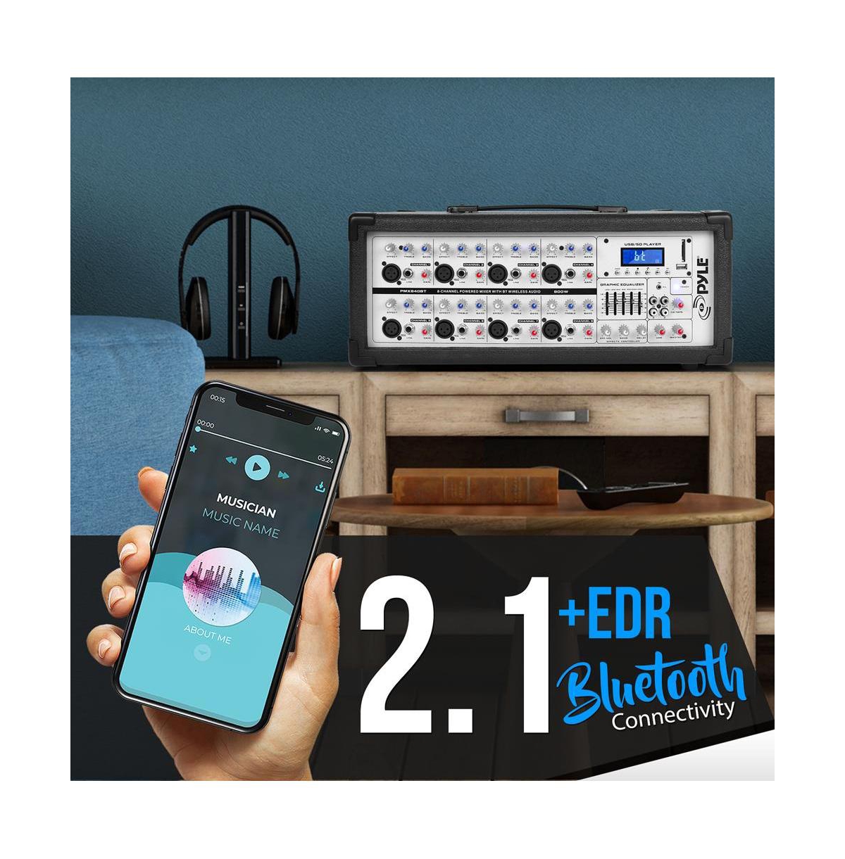 Pyle 8-Channel Bluetooth Stage Powered Mixer - Pro Audio Sound Mixer, MP3/Usb/Sd Readers, Aux(3.5mm) Input, Digital Lcd Display (800 Watt)