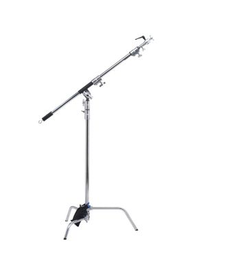 40" Master C-Stand with Sliding Leg with Baby Boom, Grip Head, Camera Mounting Plate and 10 lbs Weight Bag