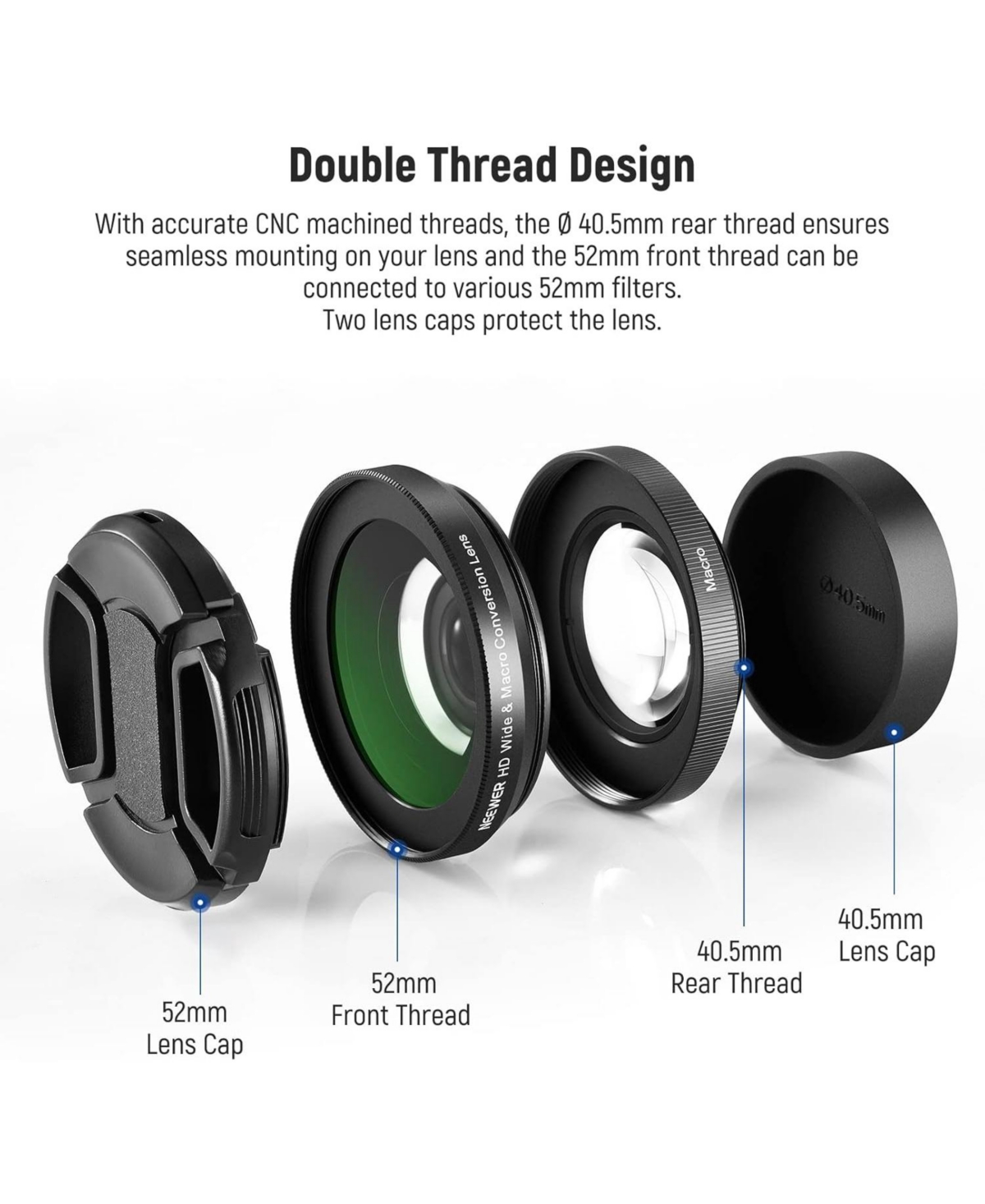 Neewer 40.5mm Hd Wide Angle Lens Compatible with Sony Zv-1F Zv-E10 A5000 A6000, 2 in 1 18mm Wide Angle & 10x Macro Additional Lens with Extension Tube