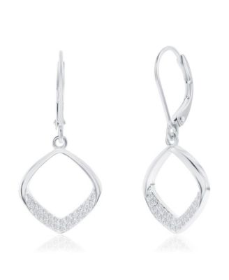 Sterling Silver, Pave CZ Diamond-Shaped Necklace & Earrings Set