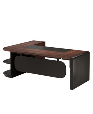 80'' Executive Desk, L-Shaped Office Table with 55'' Cabinet, Large Computer Desk with Storage Drawers and Shelve