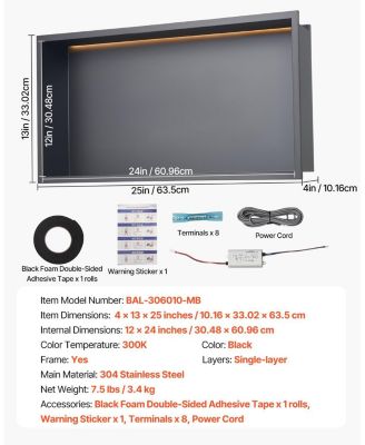  Shower Niche Stainless Steel Recessed Shelf with LED Strip