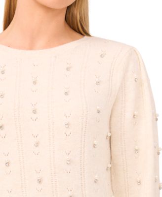 Women's Allover Embellished Long Sleeve Sweater