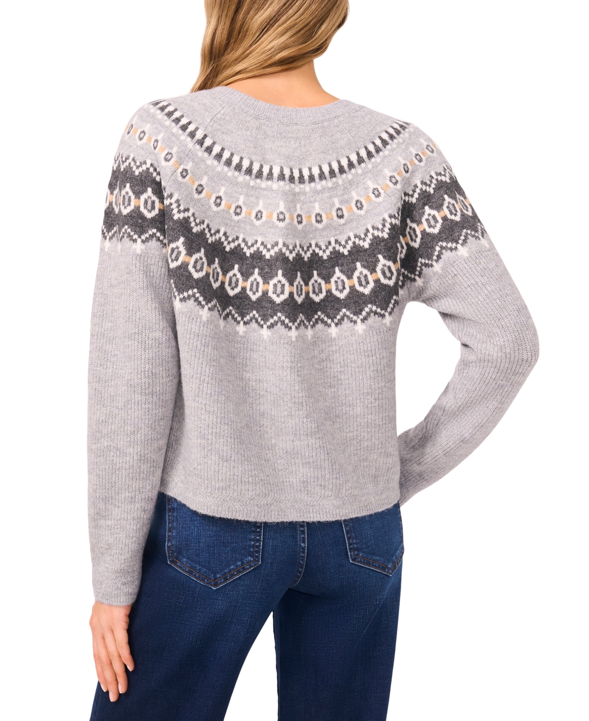 CeCe Women's Fair Isle Raglan Long Sleeves Cardigan