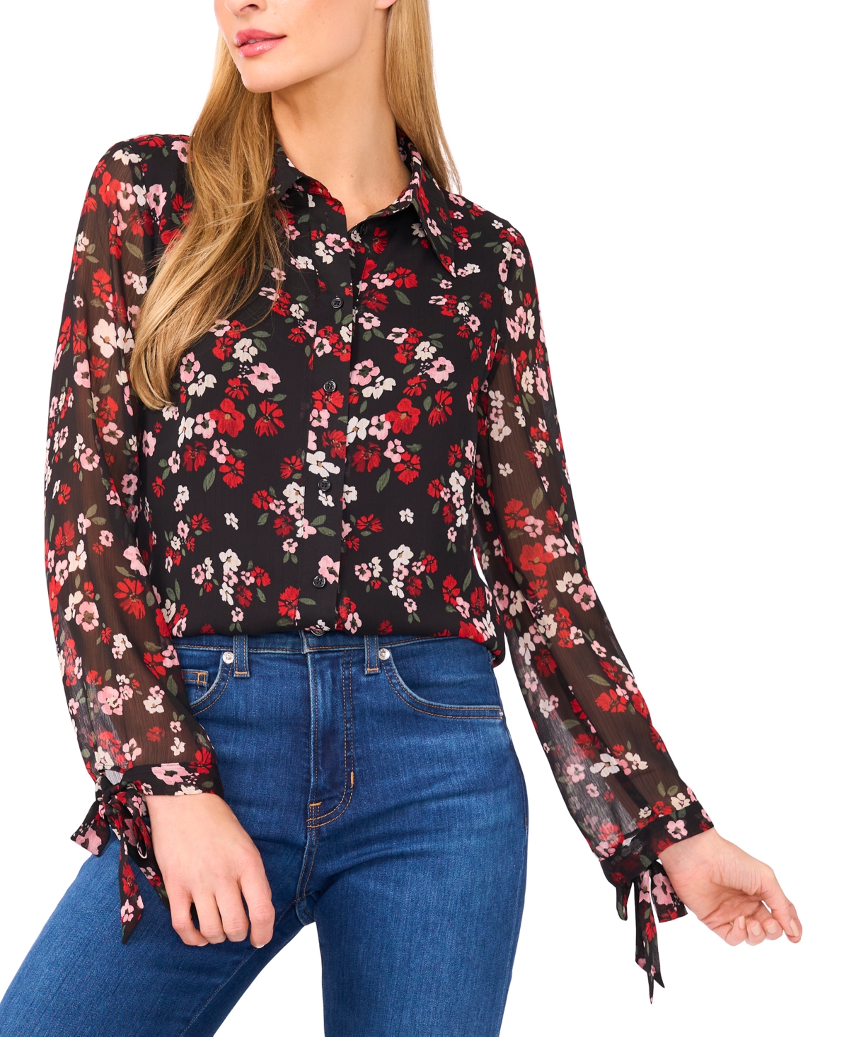 Cece Women's Long Sleeve Button Down Blouse In Multi