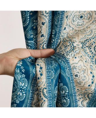 William Boho Damask Striped Patterned Window Back Tab Rod Pocket Curtains Bedroom - Light Blocking Darkening Window Panels, Set of 2