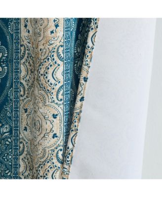 William Boho Damask Striped Patterned Window Back Tab Rod Pocket Curtains Bedroom - Light Blocking Darkening Window Panels, Set of 2