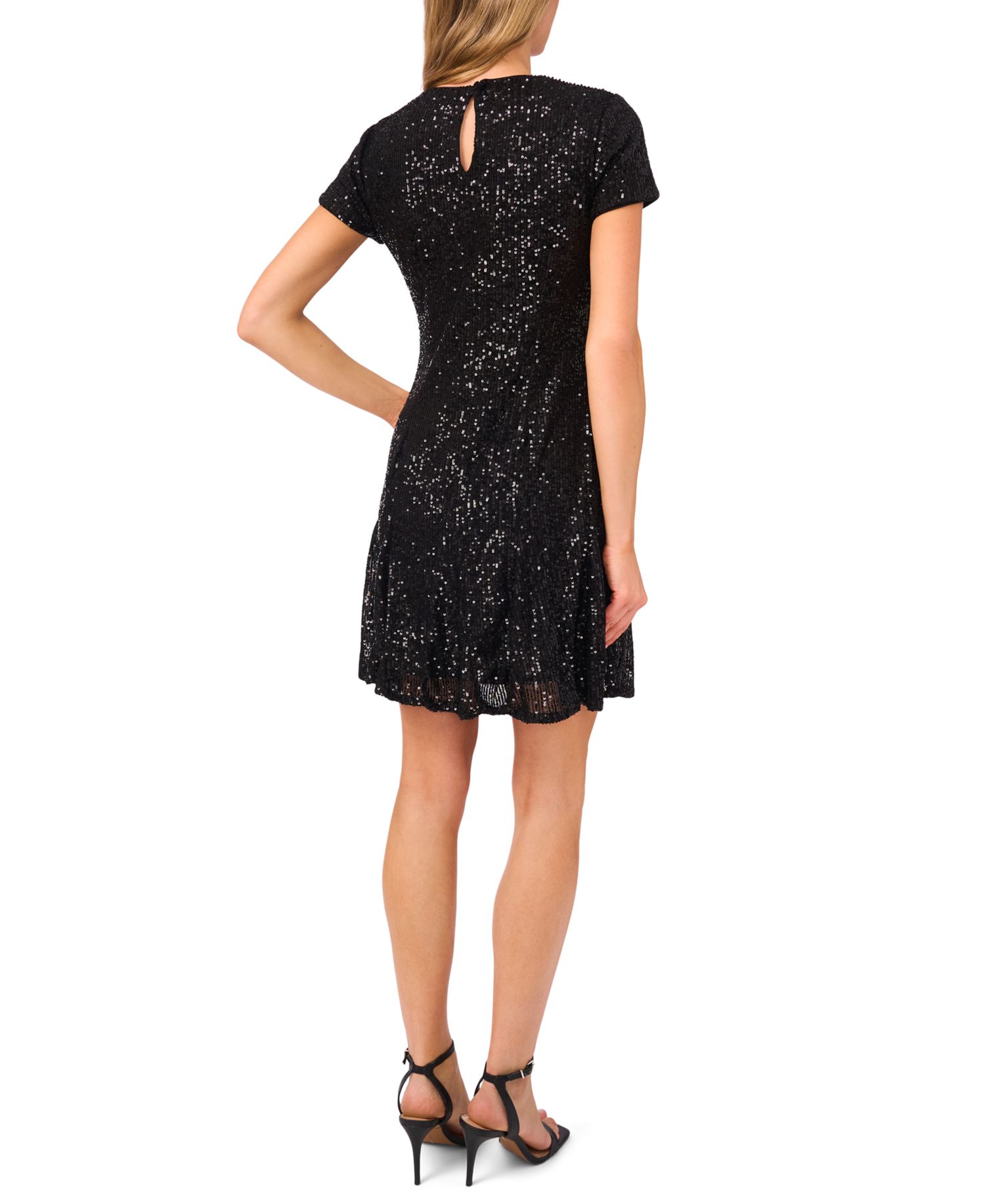 Women's Short Sleeve Godet Sequin Dress