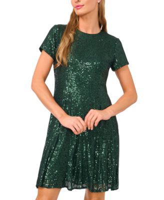 Women's Short Sleeve Godet Sequin Dress