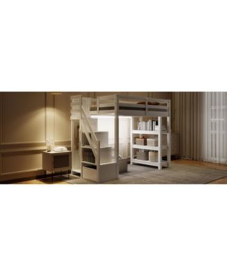 Loft Bed with Shelves Staircase & Wardrobe