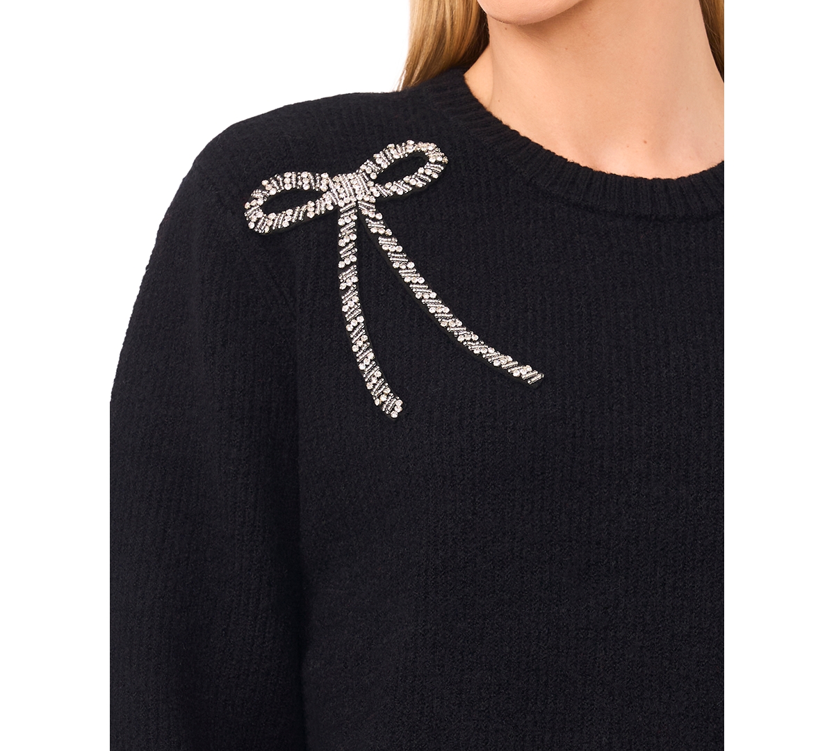 CeCe Women's Oversized Bow Applique Long Sleeves Sweater