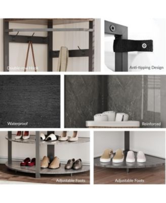 3-in-1 Narrow Corner Coat Rack Stand with Shoe Bench & Storage Shelf - 70.8" Tall Entryway Organizer for Hallway, Bedroom, Living Room - Space Saving Coat Hooks & Shoe Rack