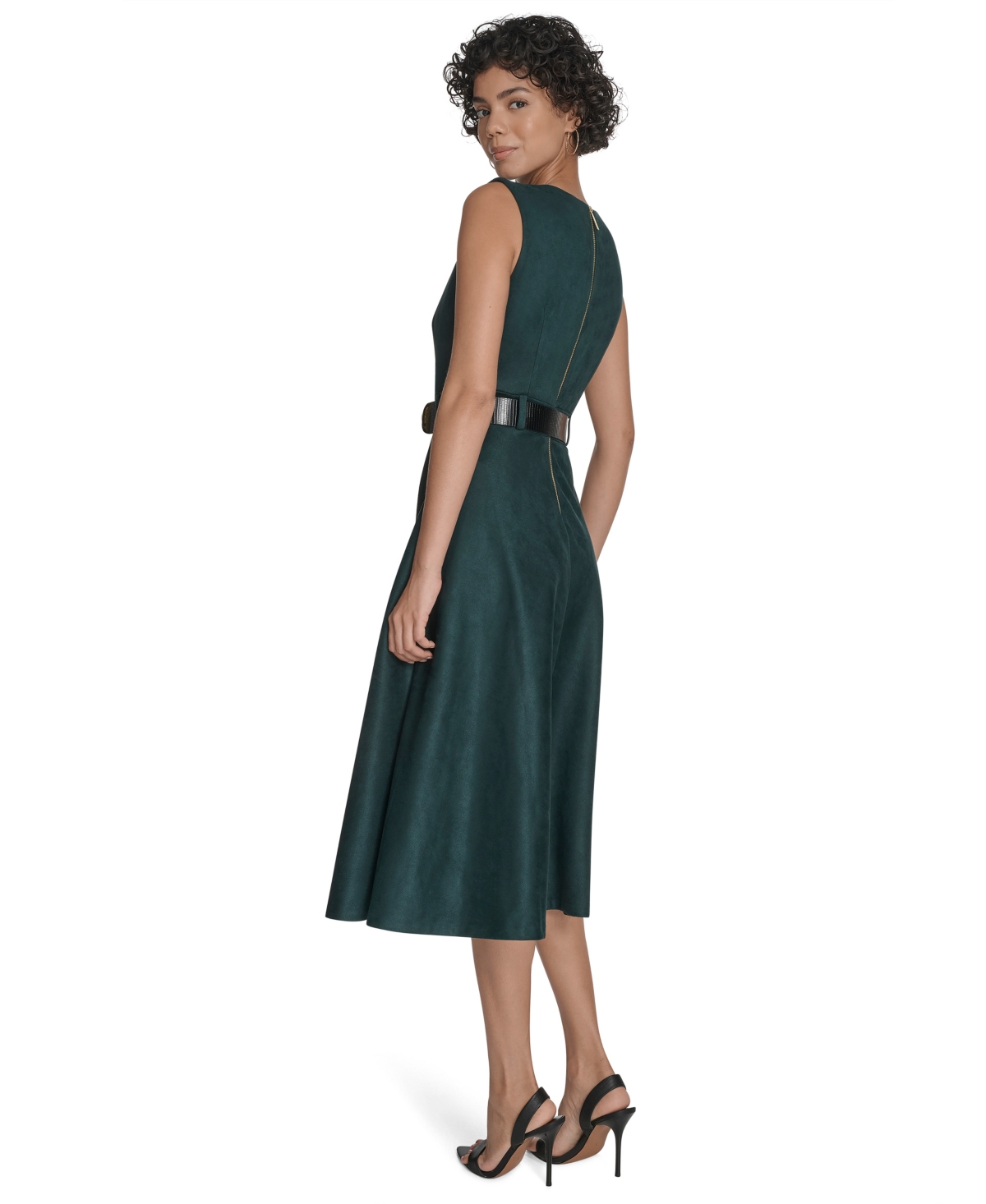 Calvin Klein Plus Size Belted Scuba Dress In Green