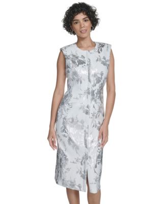 Women's Sleeveless Foil Printed Sheath Dress