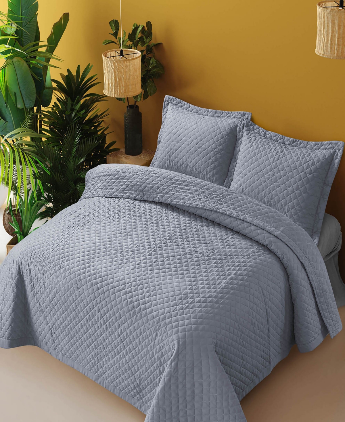 Tribeca Living Brisbane Microfiber Solid Oversized Quilt Set, King In Gray