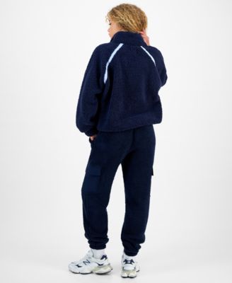 Hippie Rose Hiippie Rose Juniors Half Zip Sherpa Fleece Top Sherpa Fleece Cargo Pants In Blue