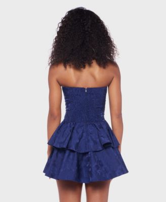 Juniors' Strapless Jacquard Petal Dress