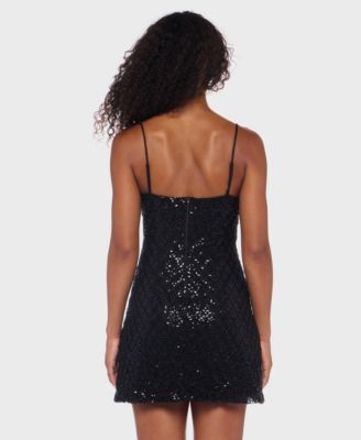 Juniors' Strappy Sequin Embellished V-Neck Short Dress