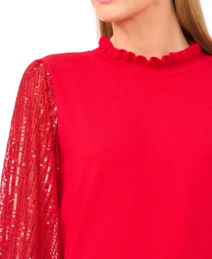 Women's Ruffle Trim Sequin Long Sleeves Sweater - thumbnail 8
