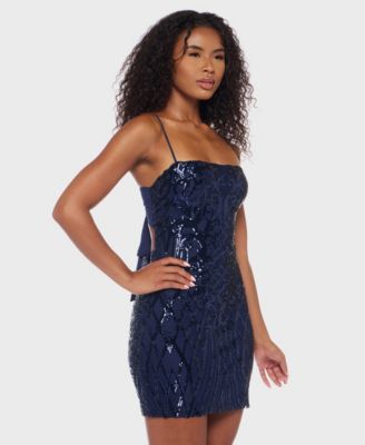 Juniors' Sequined Chiffon-Tie Bodycon Dress