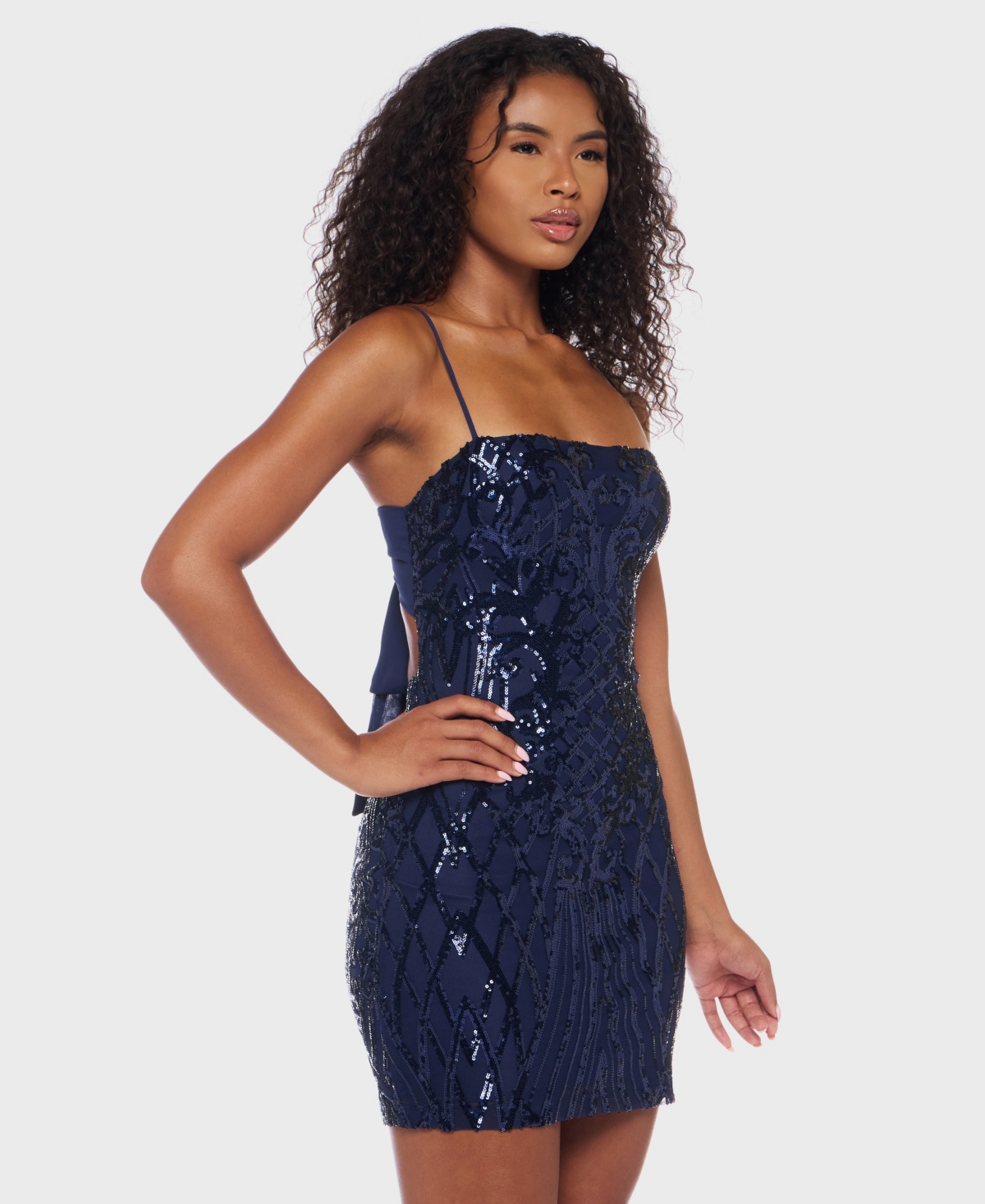 B Darlin Juniors' Sequined Chiffon-tie Bodycon Dress In Animal Print