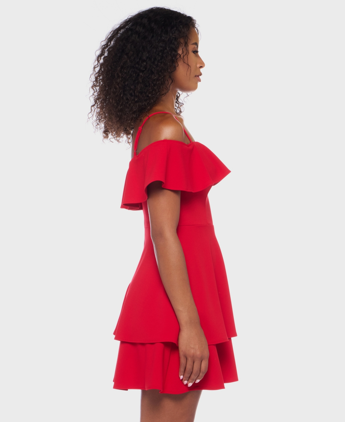 B Darlin Juniors' Ruffled Off-the-shoulder Dress In Red