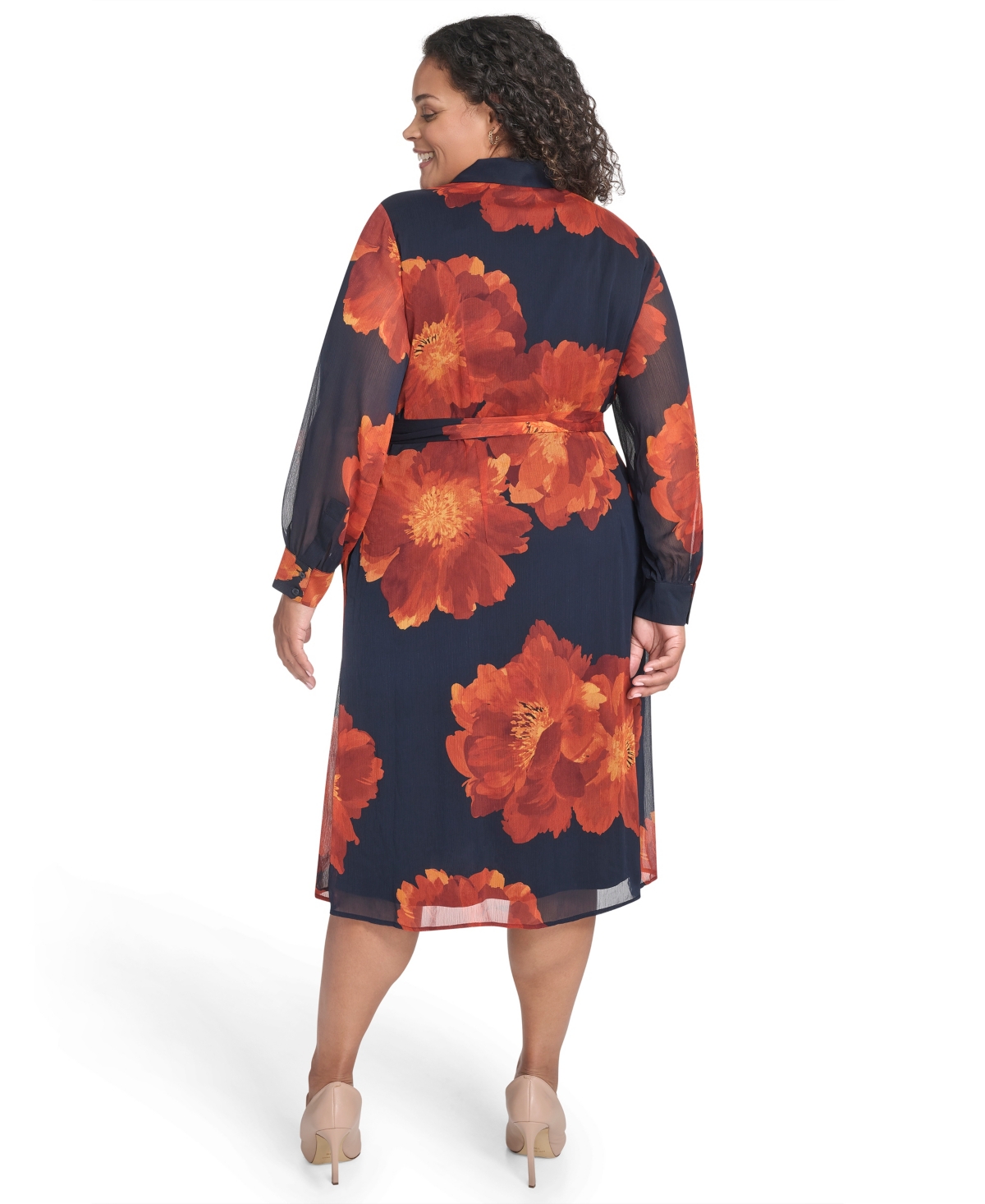 Calvin Klein Plus Size Long-sleeve Printed Midi Dress In Multi