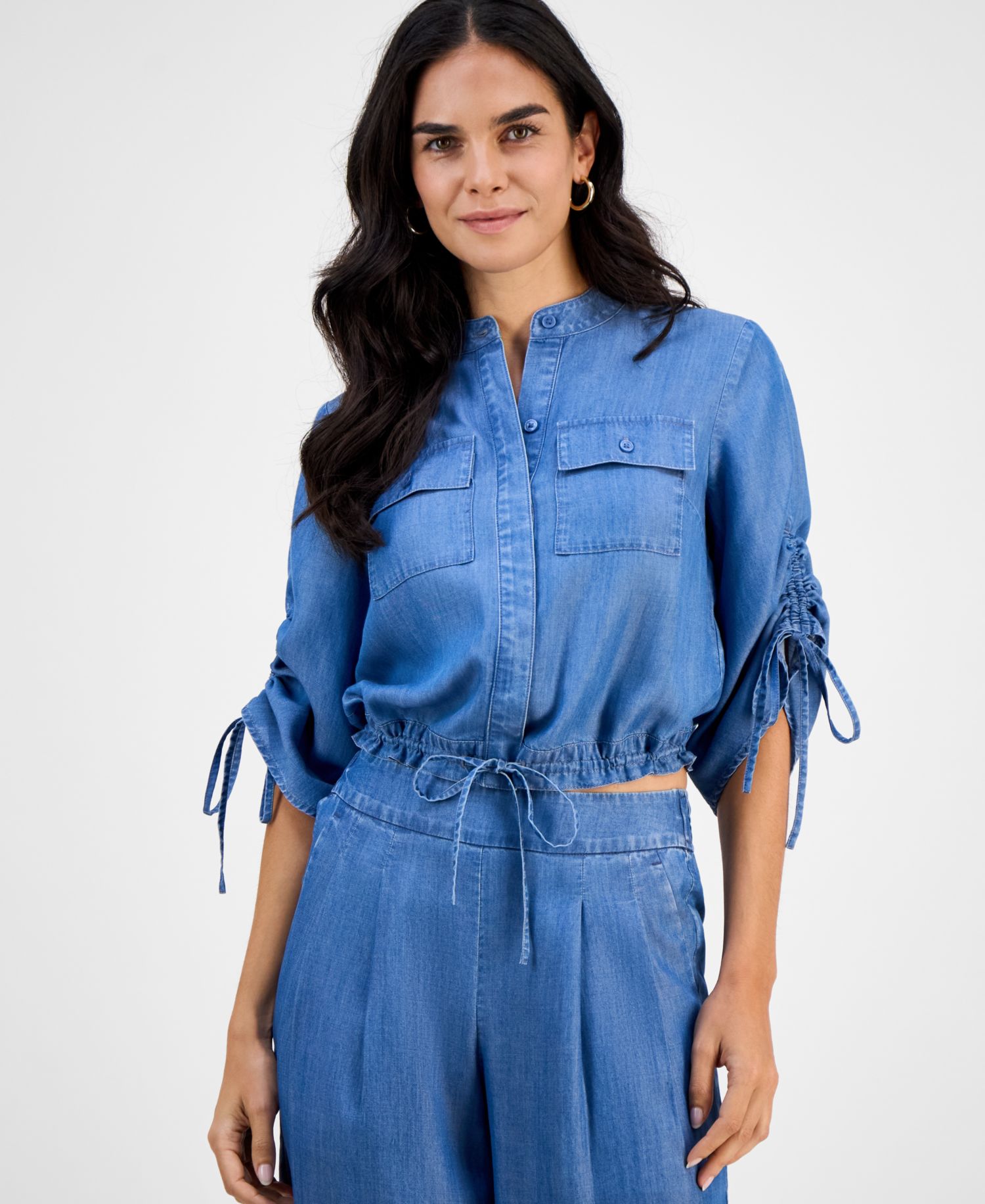 Petite Button-Front Chambray Shirt