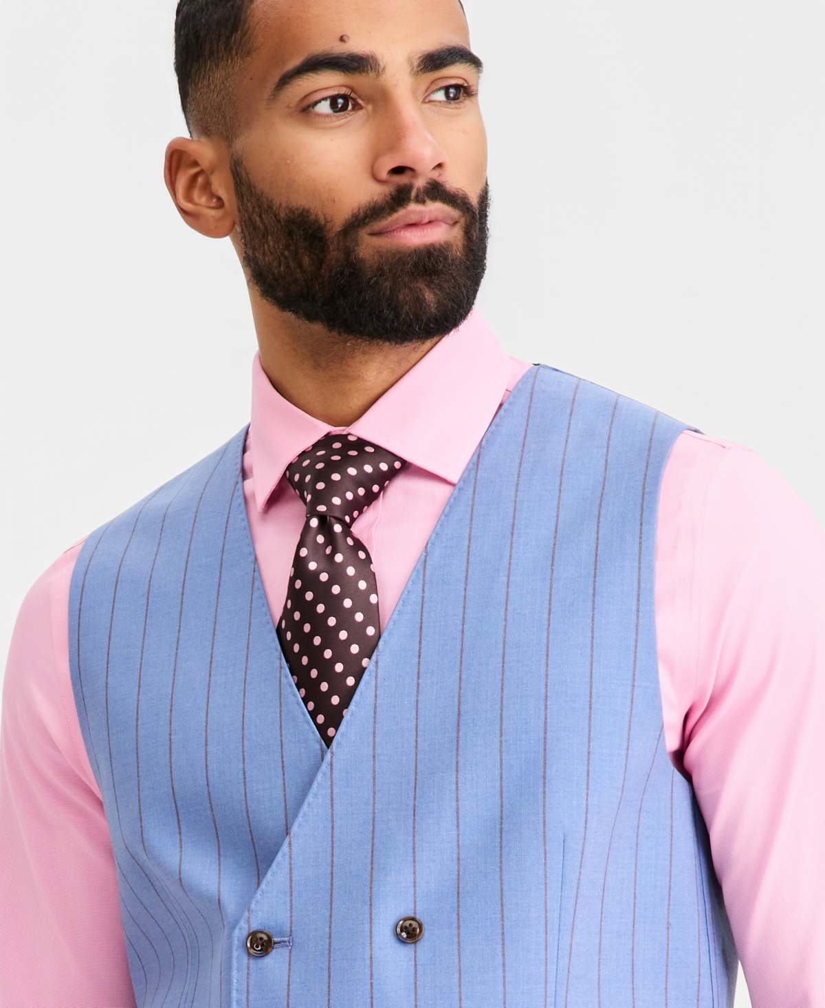Tayion Collection Men's Classic-Fit Blue Stripe Suit Separates Vest