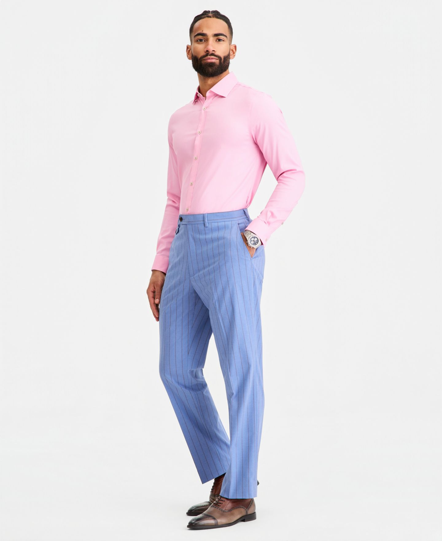 Мужские брюки Tayion Collection Classic-Fit Blue Pinstripe Suit Separates, цвет: Синий — фото 2