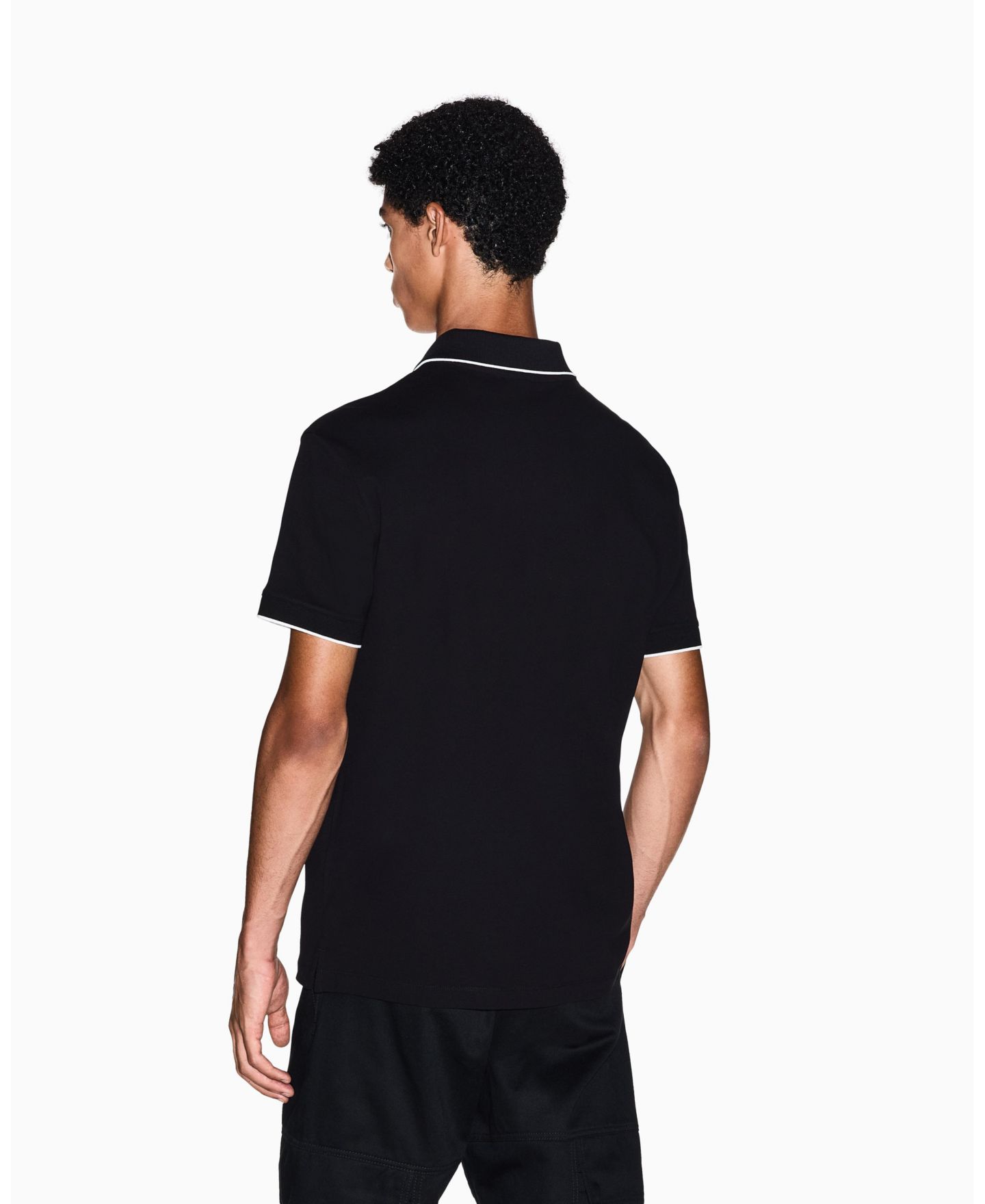 Мужское поло A|X Armani Exchange Grosgrain Logo Polo Shirt, цвет: Чёрный — фото 2