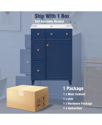 24" Bathroom Vanity Cabinet with Ceramic Sink, 2 Drawers and 1 Storage Door