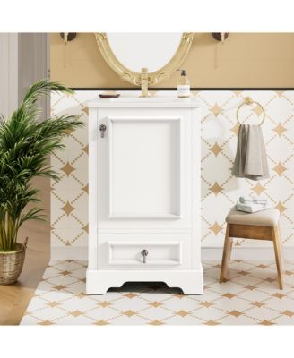 20" Solid Wood And MDF Soft-Close Door, U-Shaped Shelf, Drawer and Storage Rack Bathroom Vanity with Ceramic Sink
