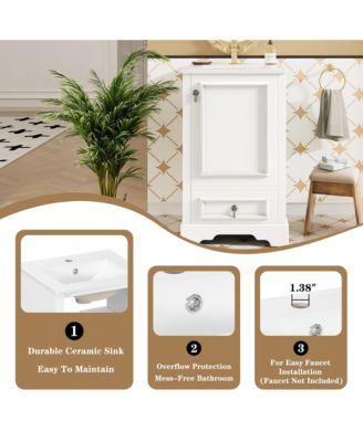 20" Solid Wood And MDF Soft-Close Door, U-Shaped Shelf, Drawer and Storage Rack Bathroom Vanity with Ceramic Sink