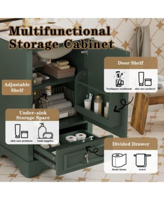 20" Solid Wood And MDF Soft-Close Door, U-Shaped Shelf, Drawer and Storage Rack Bathroom Vanity with Ceramic Sink